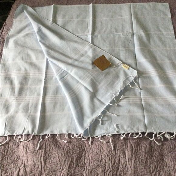 NWT blanket, pashmina baby blue and white stripes - Picture 1 of 8